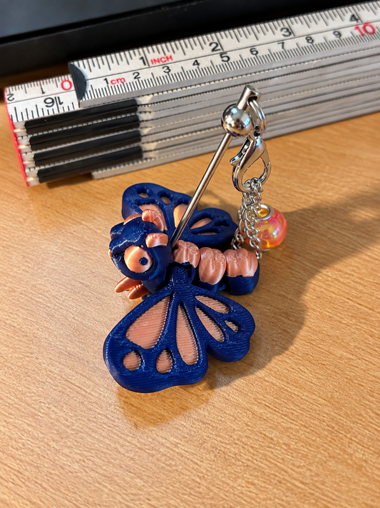 Cinderwing3D Butterfly Hatchling Stanley Cup / Keychain Charm – Navy & Peach