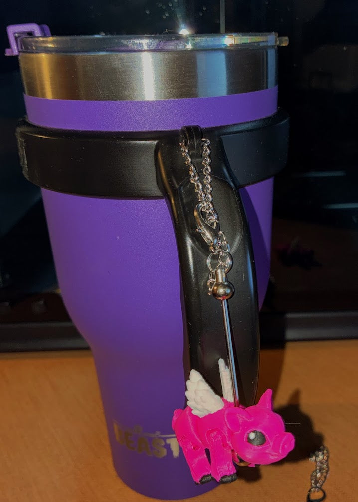 Flying Pig Stanley Cup Charm – Cute Tumbler Accessory | 3D Printed Pink Winged Pig