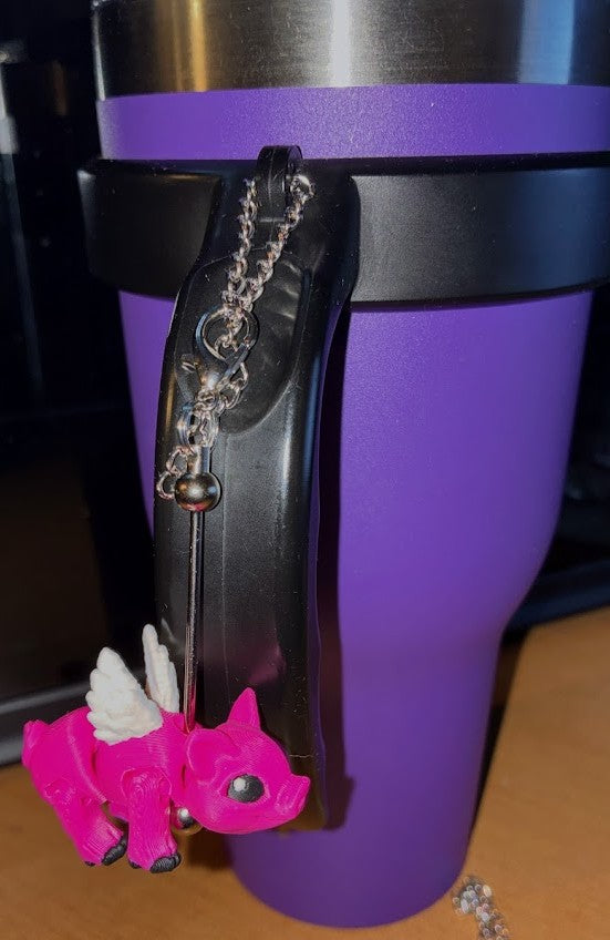 Flying Pig Stanley Cup Charm – Cute Tumbler Accessory | 3D Printed Pink Winged Pig