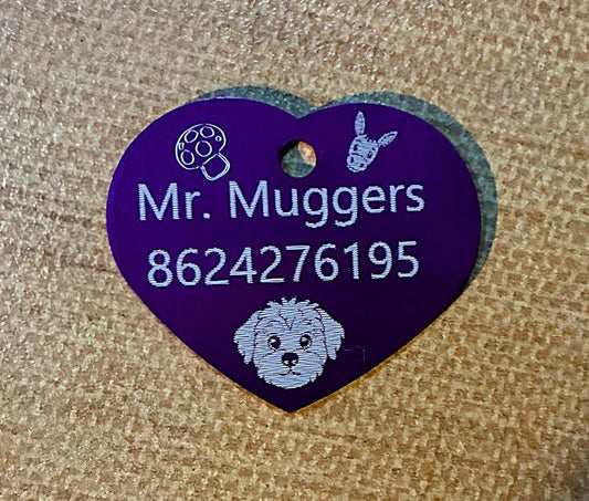 Personalized Heart Pet ID Tag – Custom Dog Tag with Name & Phone Number | Engraved Pet Tag