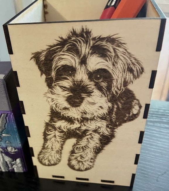 Personalized Laser Engraved Wooden Pencil Box – Custom Pet Portrait Storage Box | Personalized Desk Organizer