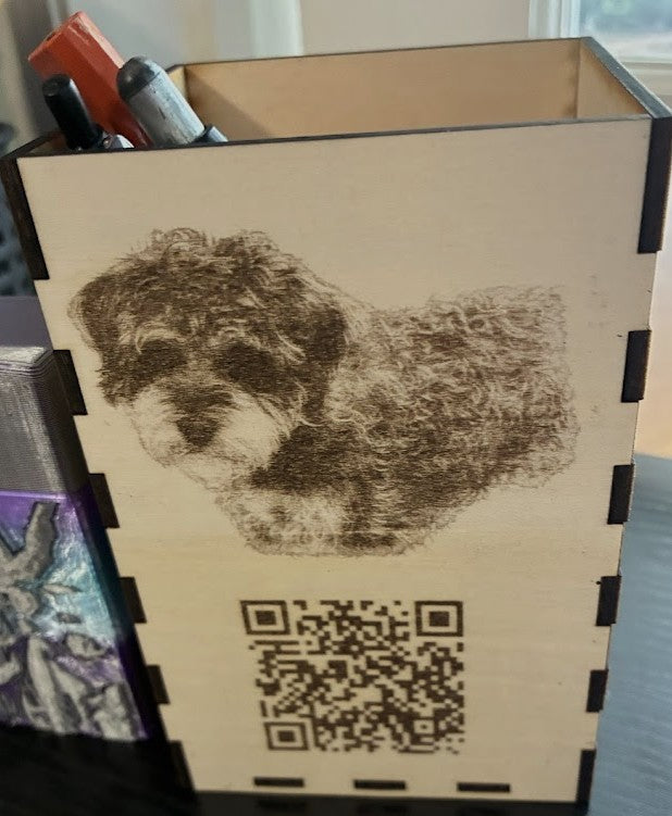 Personalized Laser Engraved Wooden Pencil Box – Custom Pet Portrait Storage Box | Personalized Desk Organizer
