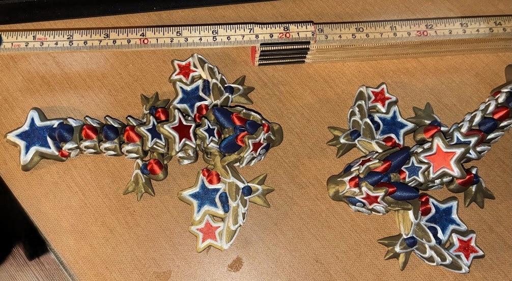 Star Cookie Tiny Wyvern Dragon – Cinderwing3D Articulated Dragon | Patriotic Fantasy Dragon Collectible